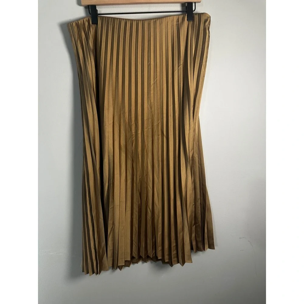 J.Crew Gwyneth Pleated Slip Skirt Bronze Gold Satin Midi Accordion Pleats Large - Picture 5 of 8